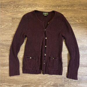Vintage Eddie Bauer Burgundy Cotton Cashmere Ribbed Cardigan